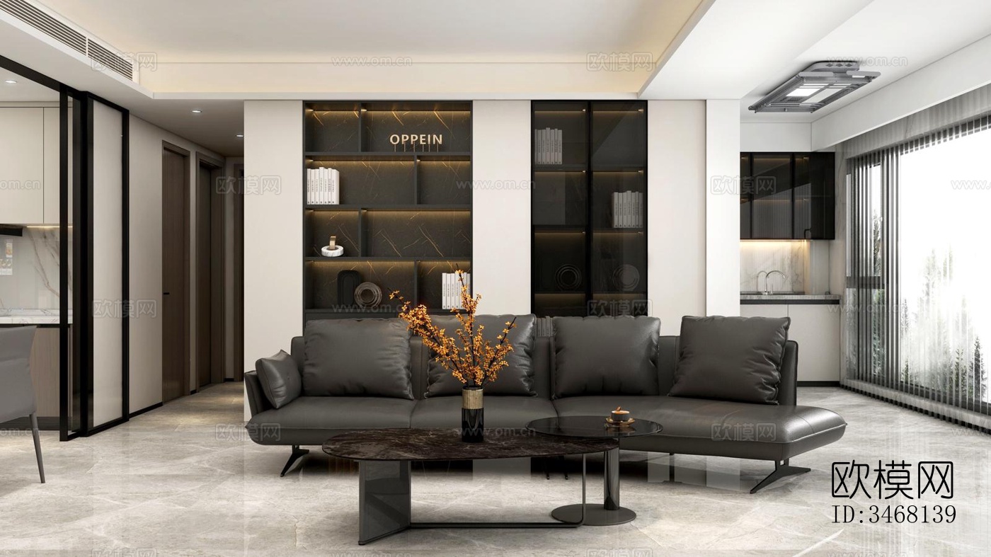 现代大平层效果图下载（渲染图8）