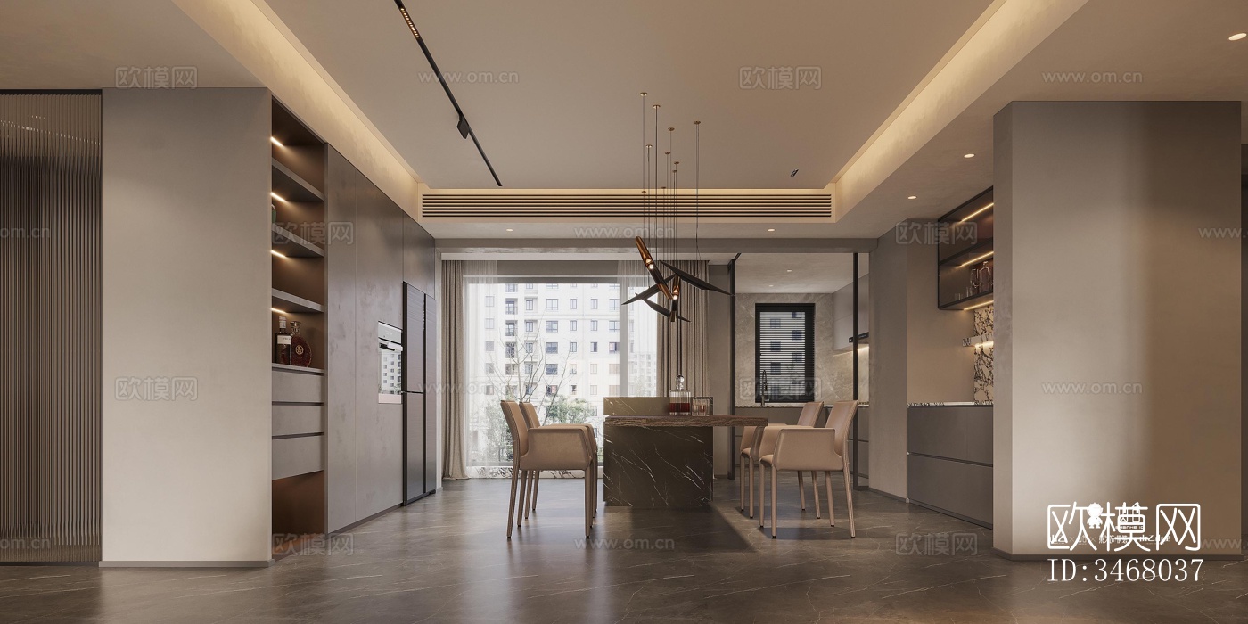 现代大平层效果图下载（渲染图3）