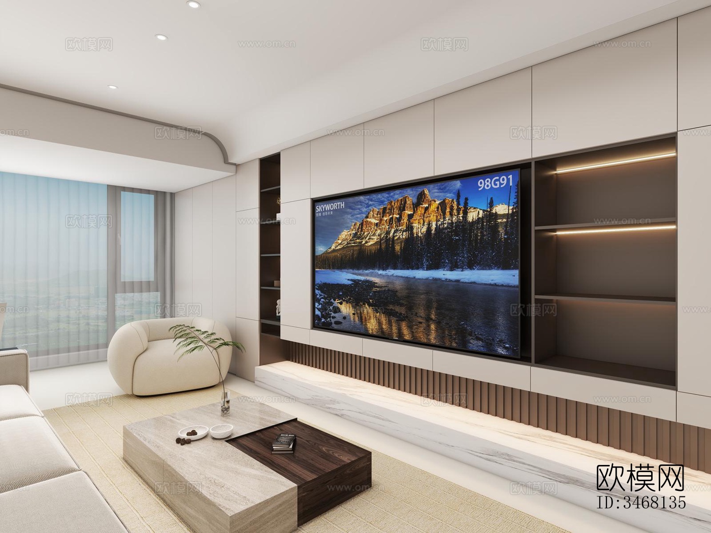 现代大平层效果图下载（渲染图5）