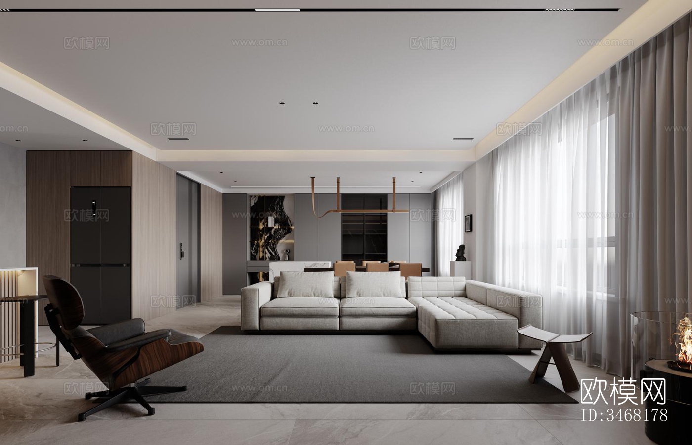 现代大平层效果图下载（渲染图12）