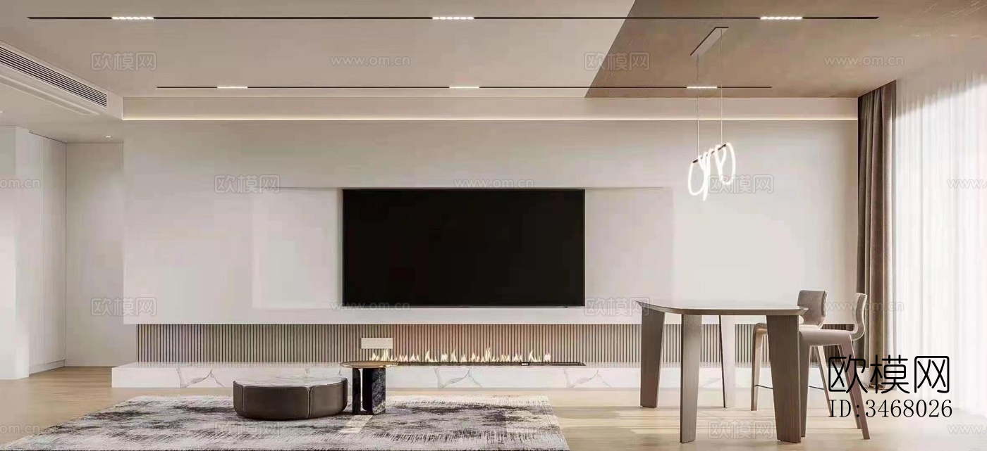 现代大平层效果图下载（渲染图1）