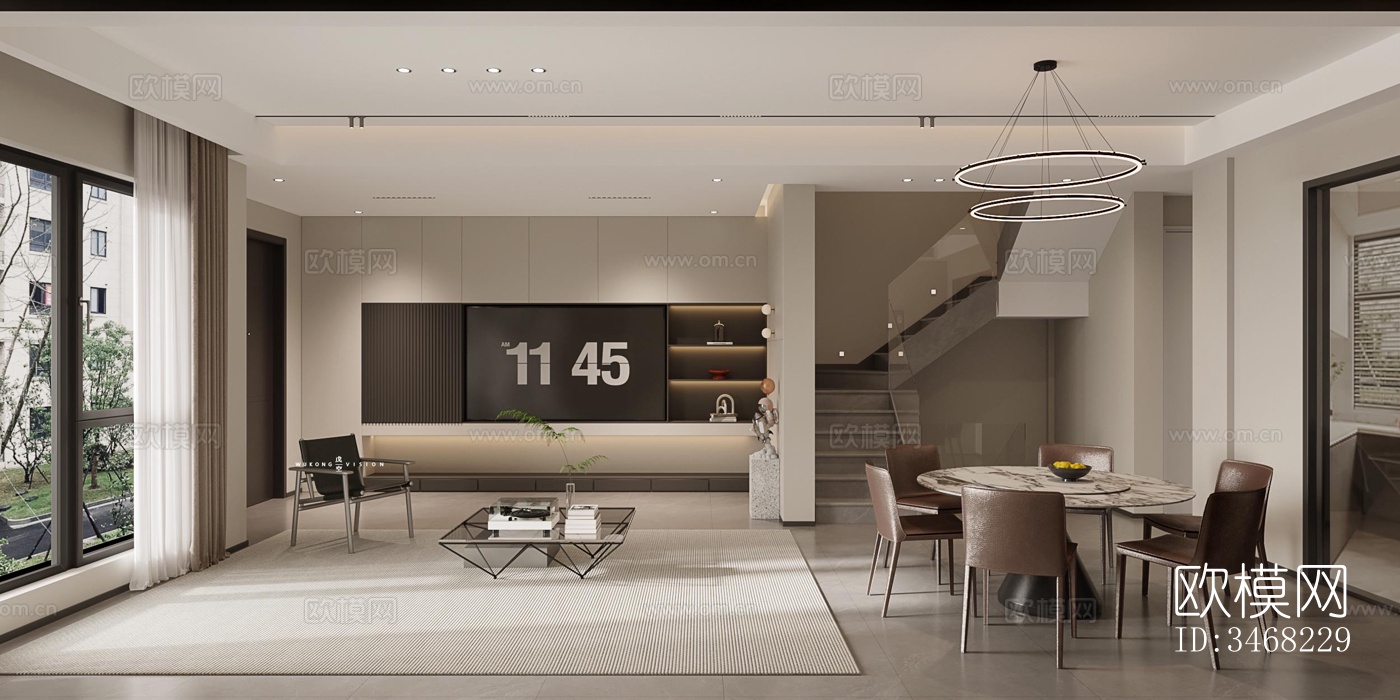 现代大平层效果图下载（渲染图2）