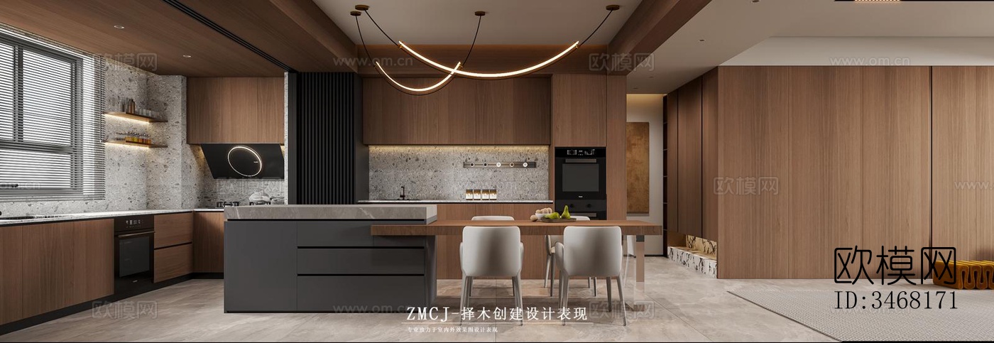 现代大平层效果图下载（渲染图1）