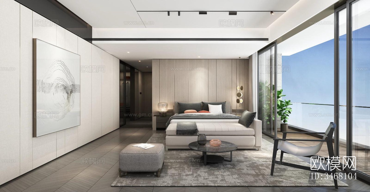 现代大平层效果图下载（渲染图6）