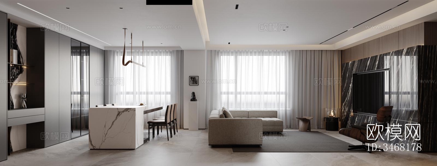 现代大平层效果图下载（渲染图9）