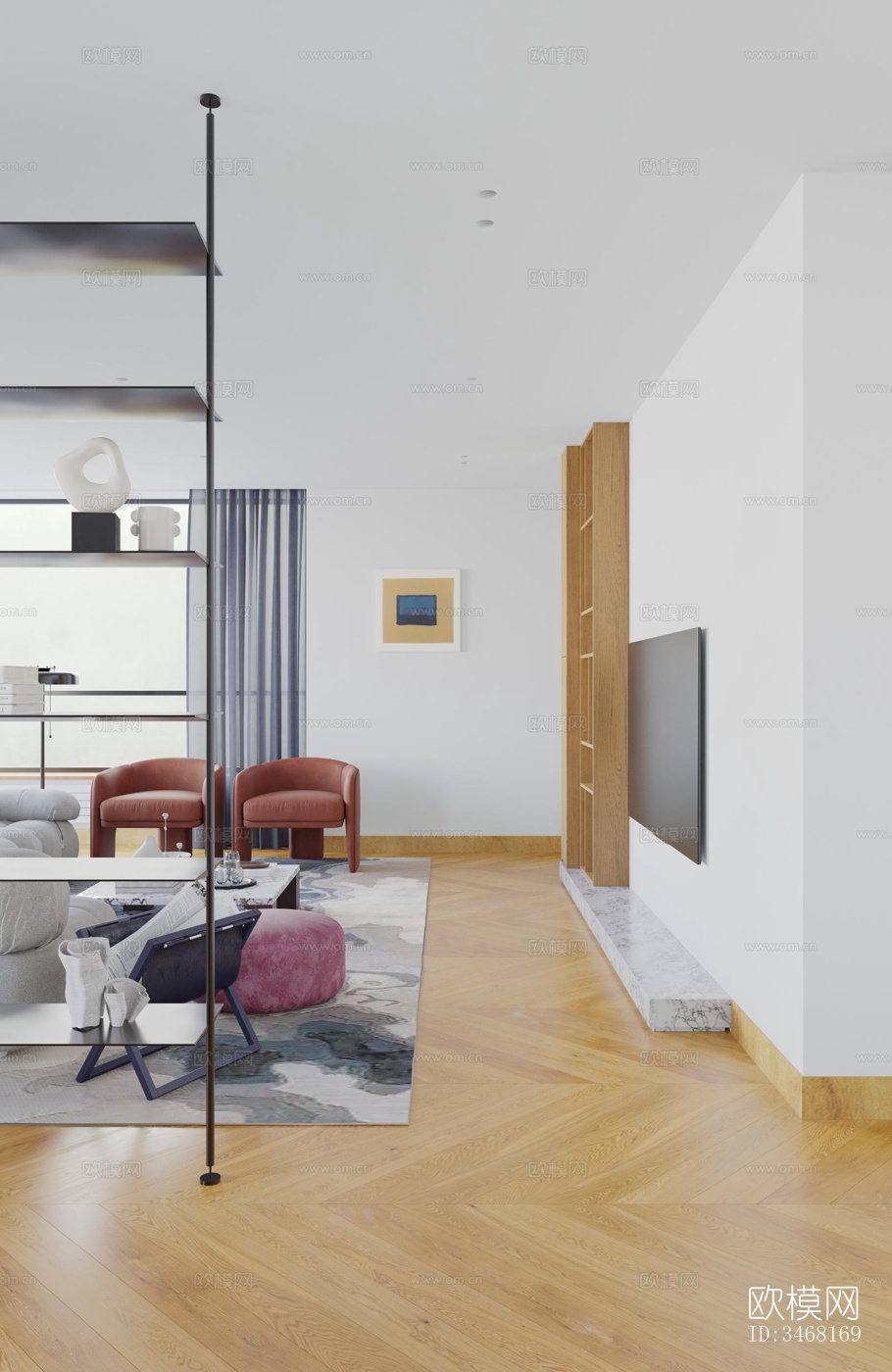 现代大平层效果图下载（渲染图13）