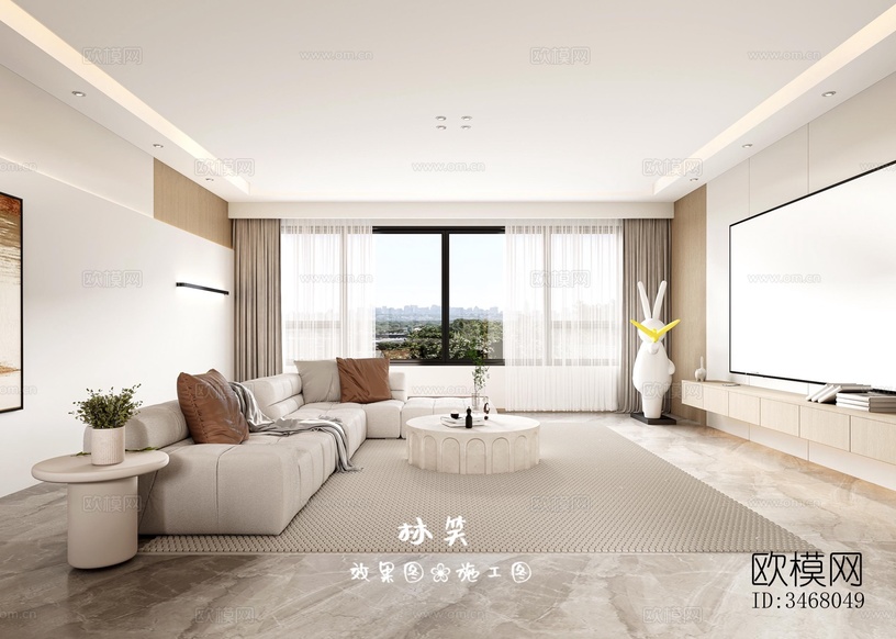 现代大平层效果图下载(渲染图3)