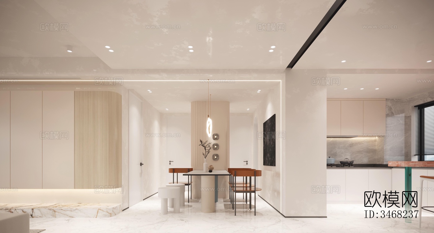 现代大平层效果图下载（渲染图3）