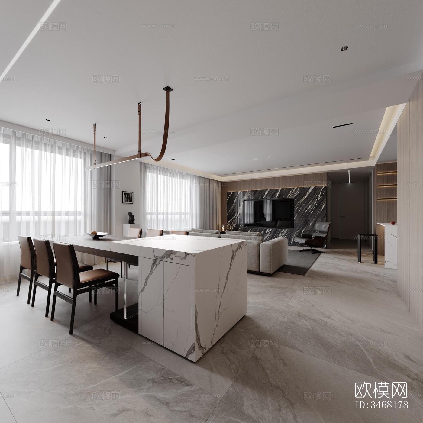 现代大平层效果图下载（渲染图7）