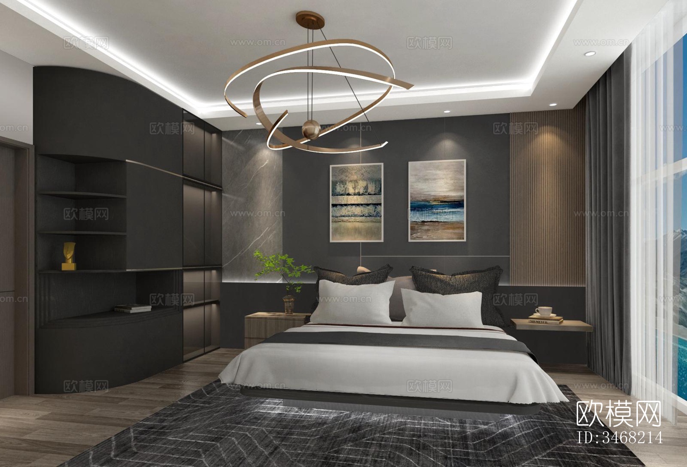 现代大平层效果图下载（渲染图16）