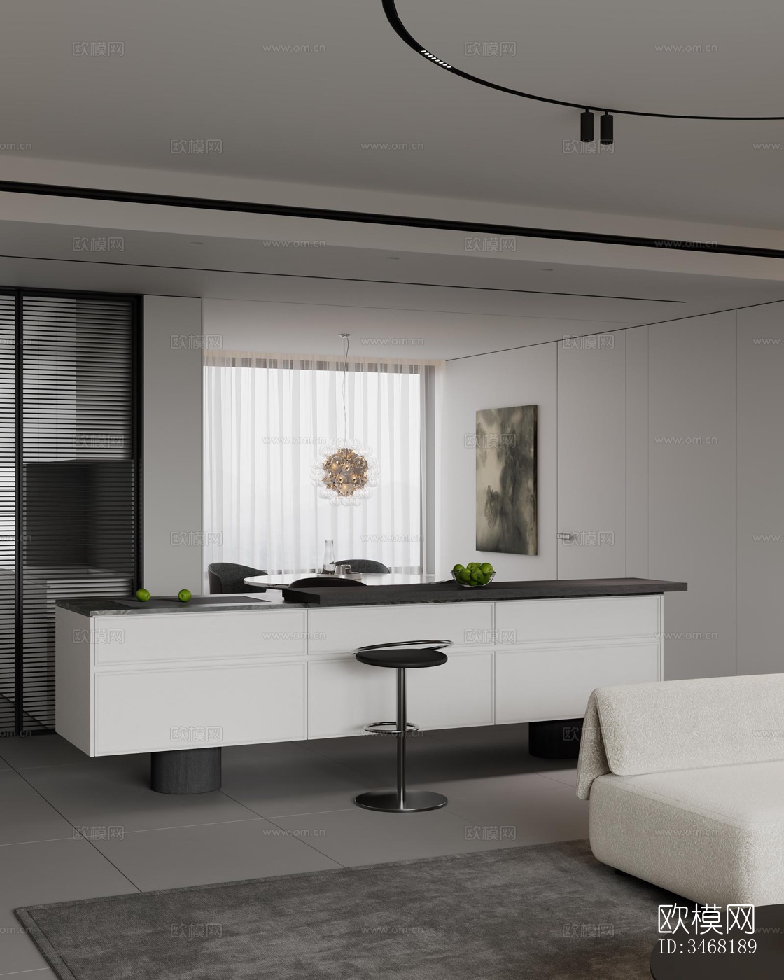 现代大平层效果图下载（渲染图6）