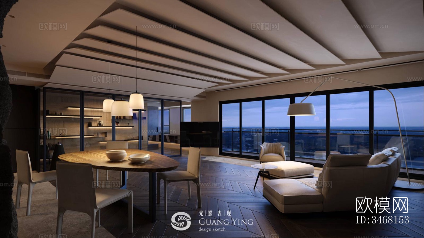 现代大平层效果图下载（渲染图9）