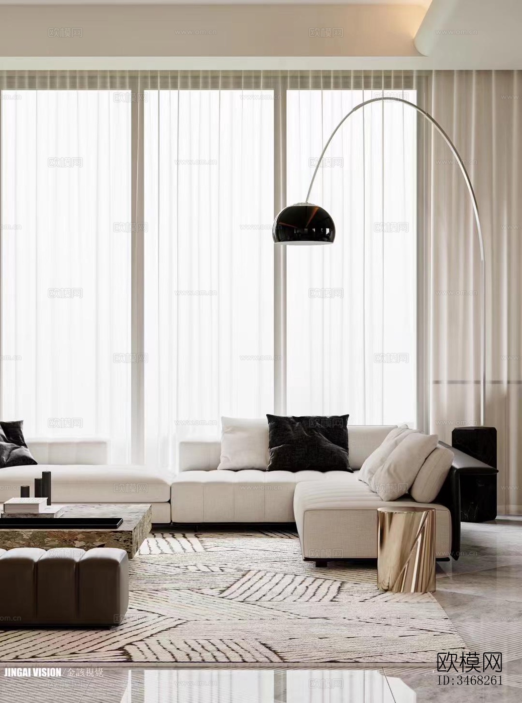 现代大平层效果图下载（渲染图6）