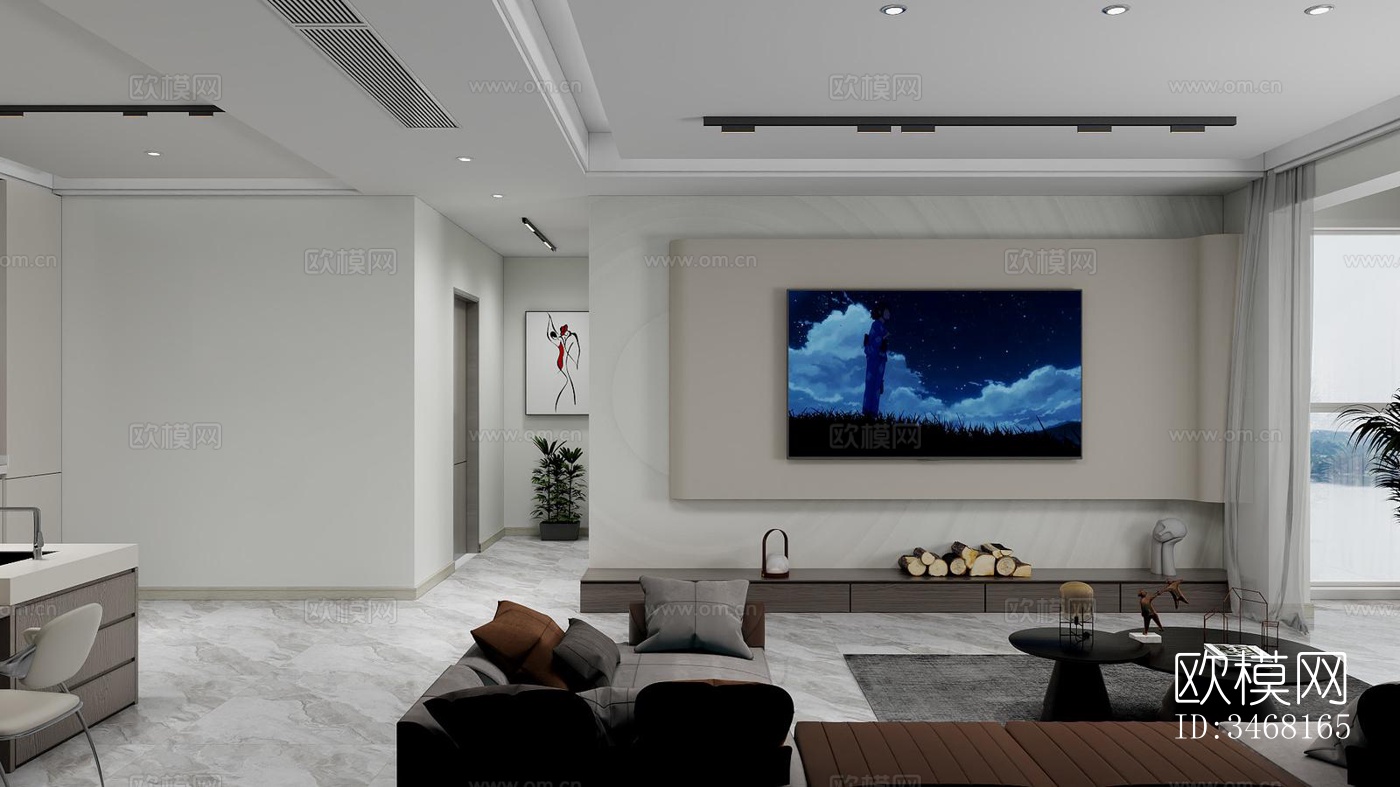 现代大平层效果图下载（渲染图5）