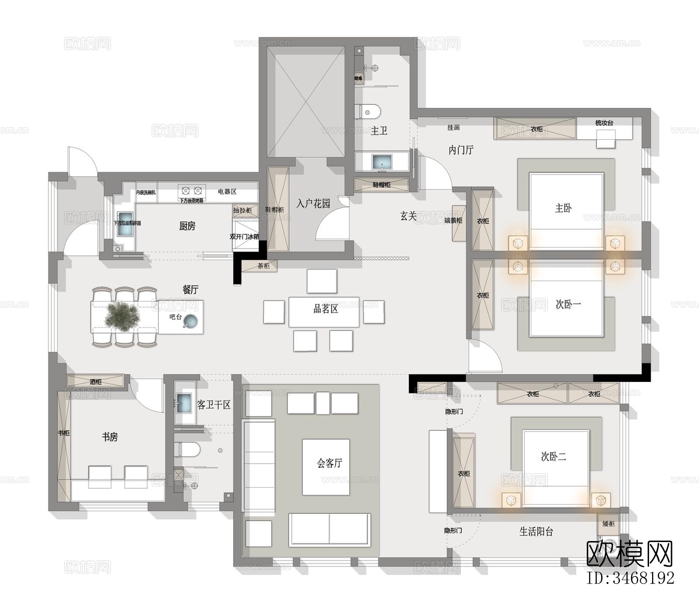 现代大平层效果图下载（渲染图5）