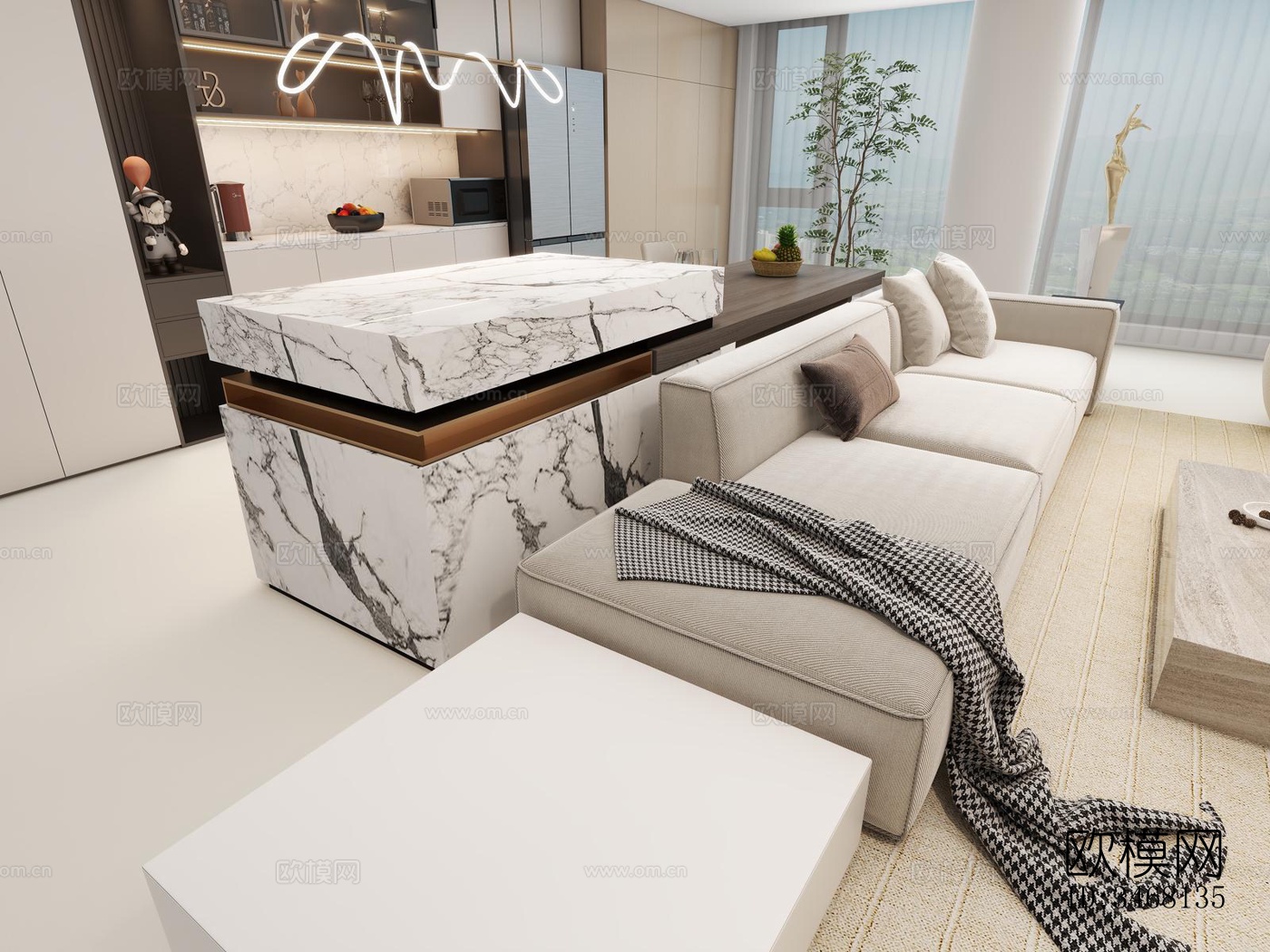 现代大平层效果图下载（渲染图7）