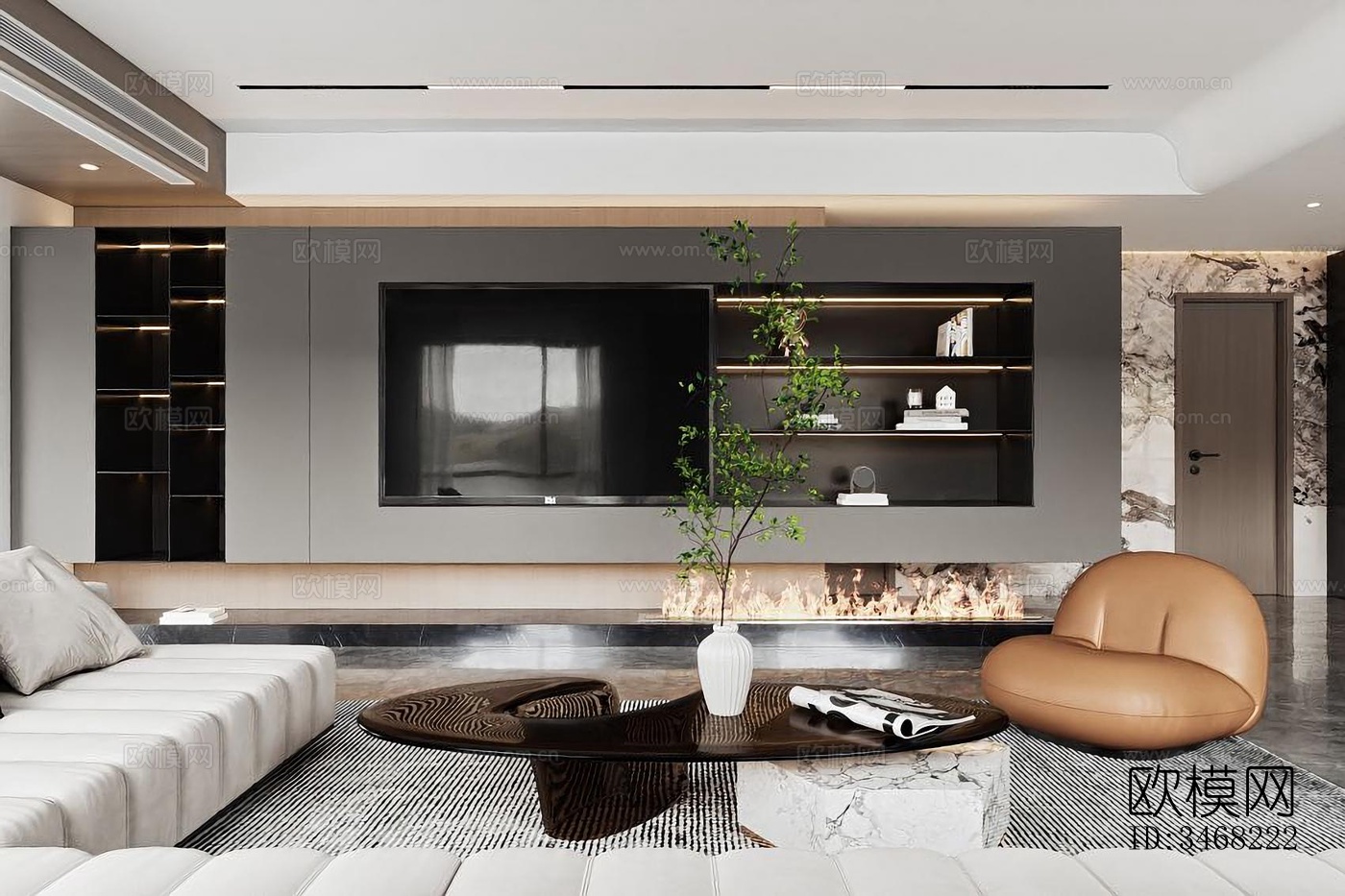 现代大平层效果图下载（渲染图3）