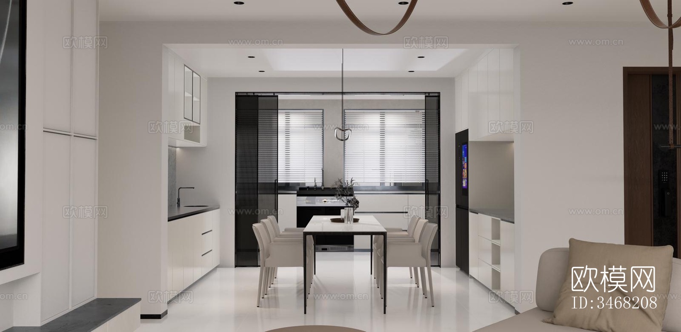 现代大平层效果图下载（渲染图2）