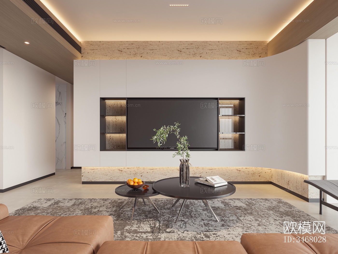 现代大平层效果图下载（渲染图3）