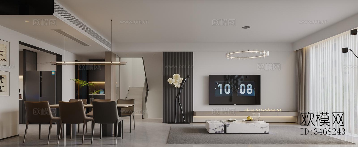 现代大平层效果图下载（渲染图1）