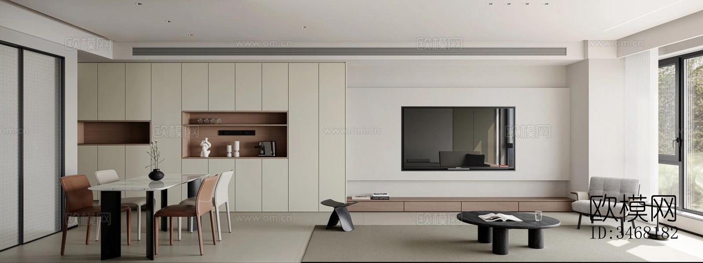 现代大平层效果图下载（渲染图9）