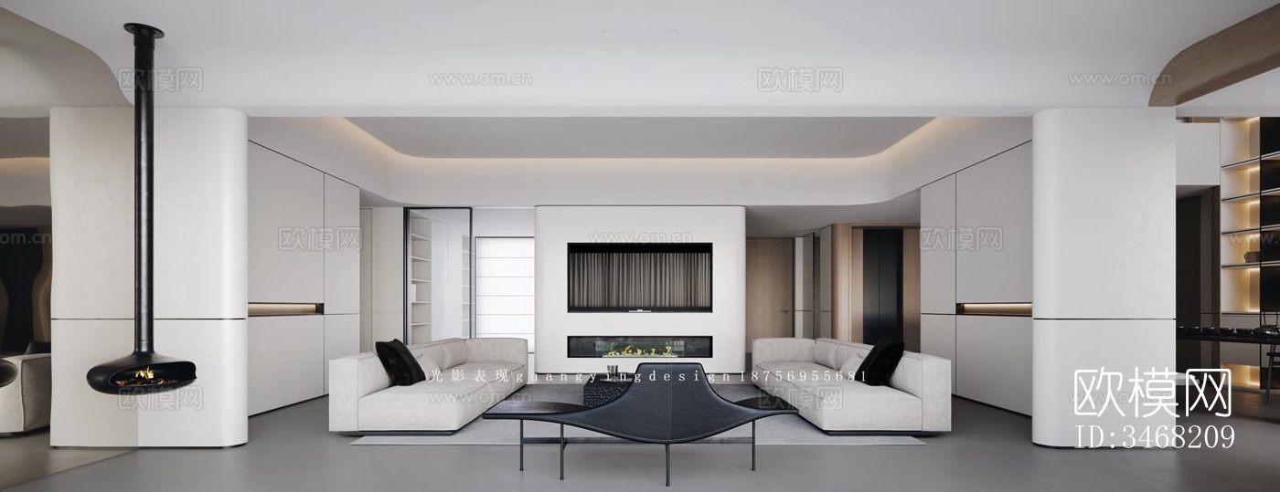 现代大平层效果图下载（渲染图4）