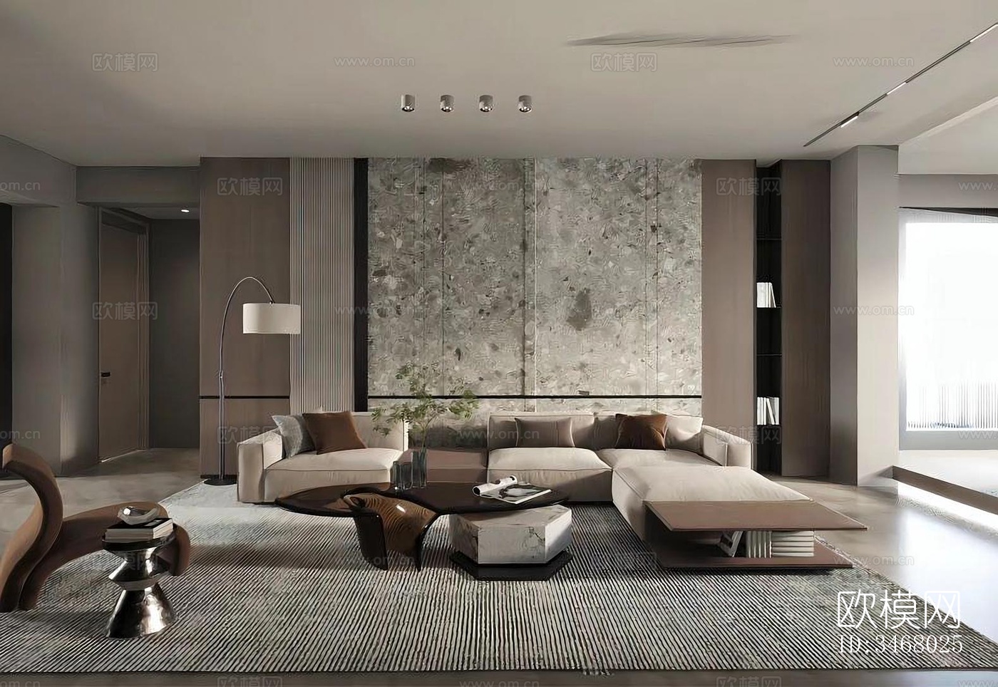 现代大平层效果图下载（渲染图1）