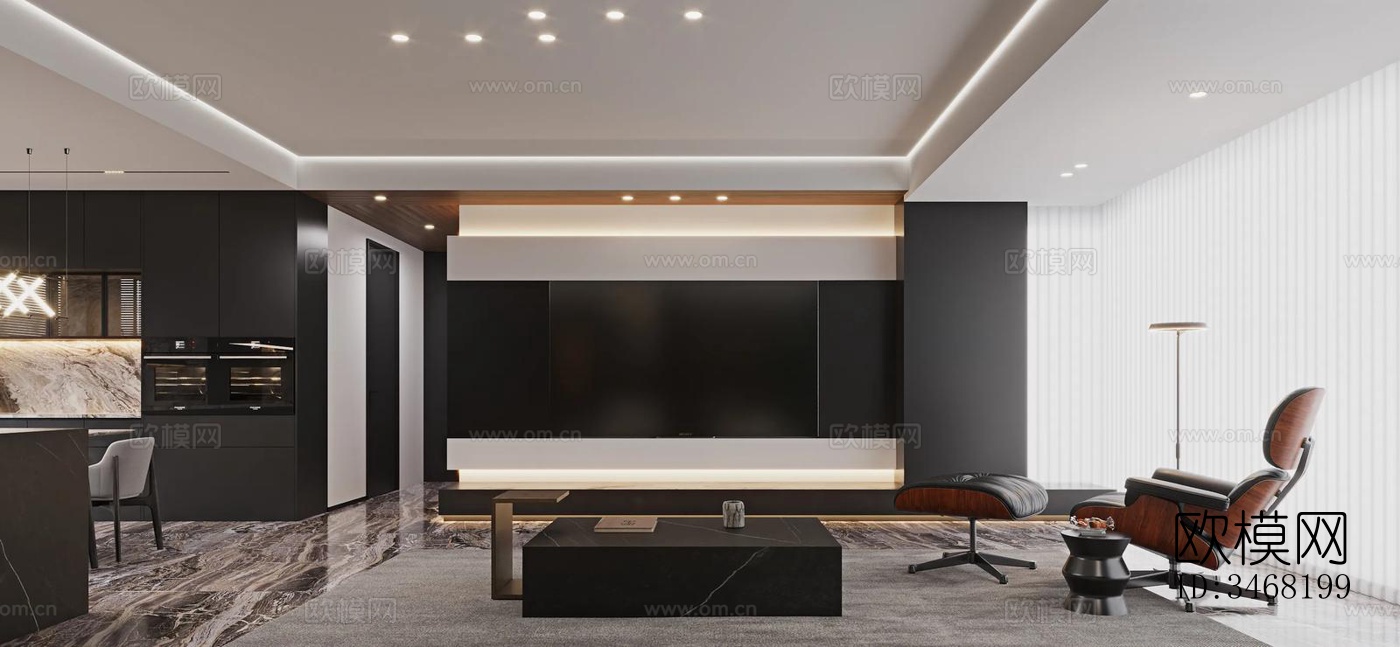 现代大平层效果图下载（渲染图4）