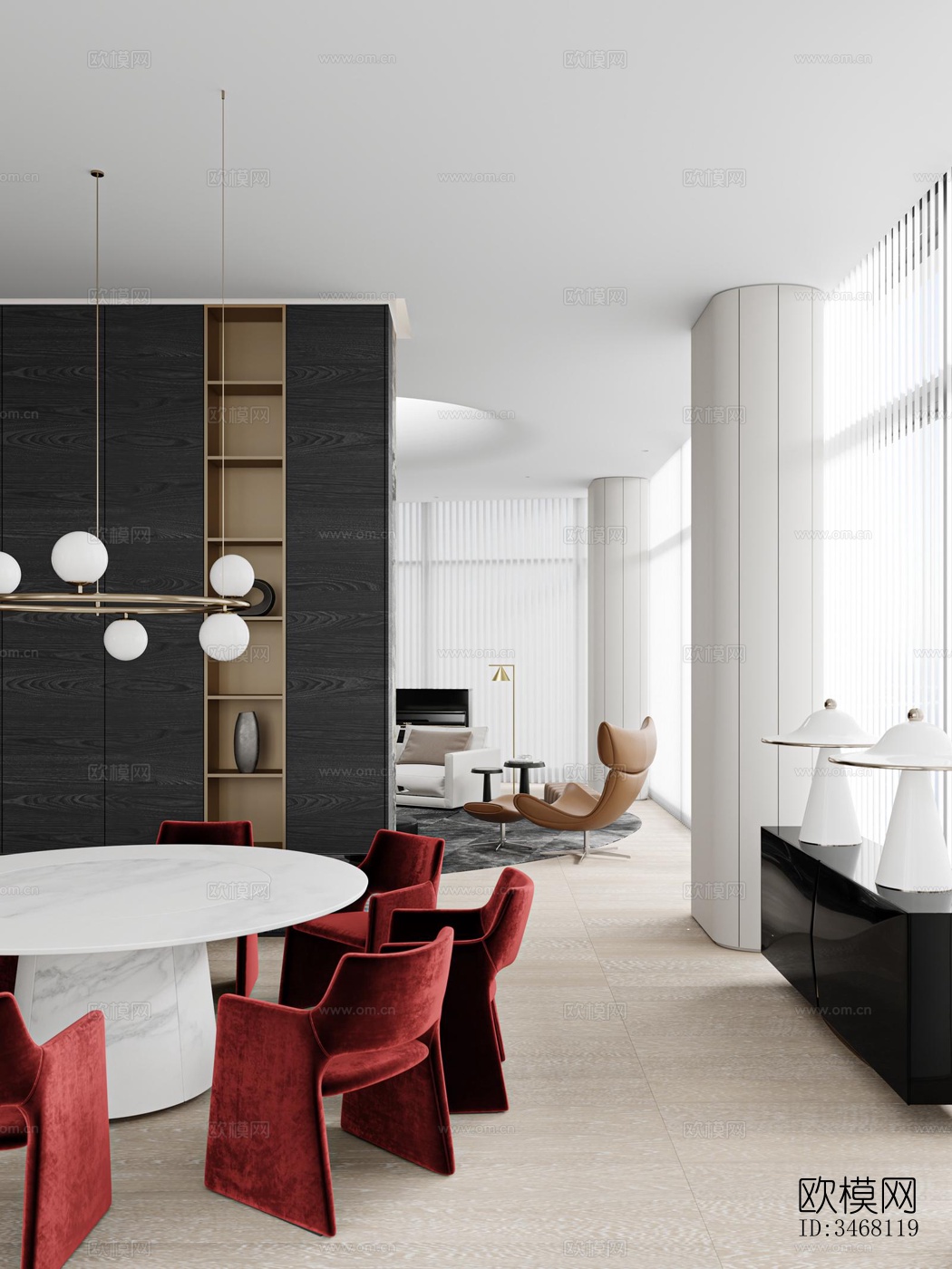 现代大平层效果图下载（渲染图3）