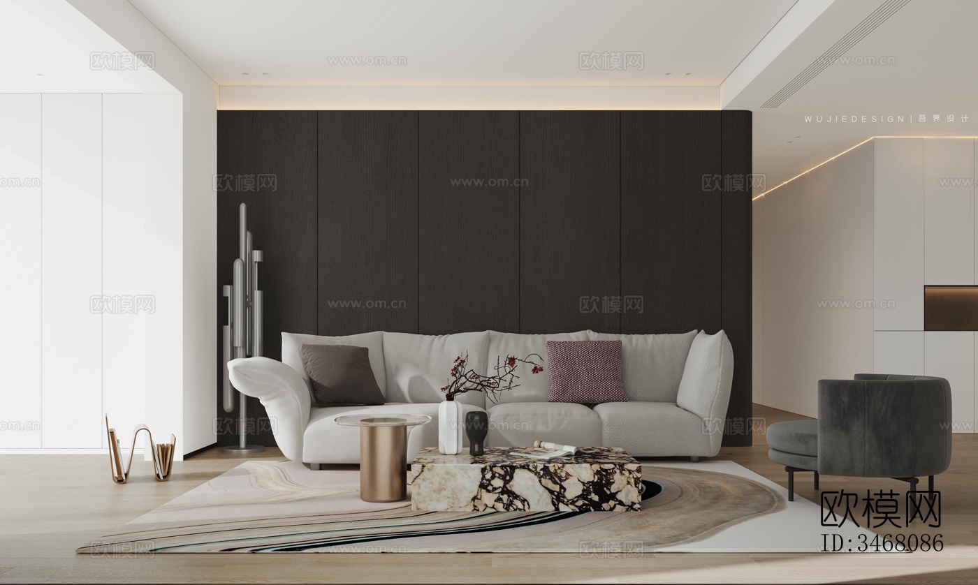 现代大平层效果图下载（渲染图1）