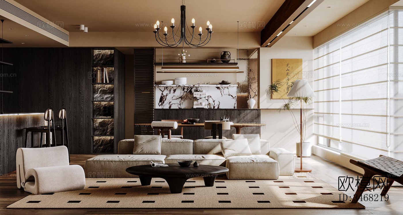 现代大平层效果图下载（渲染图7）