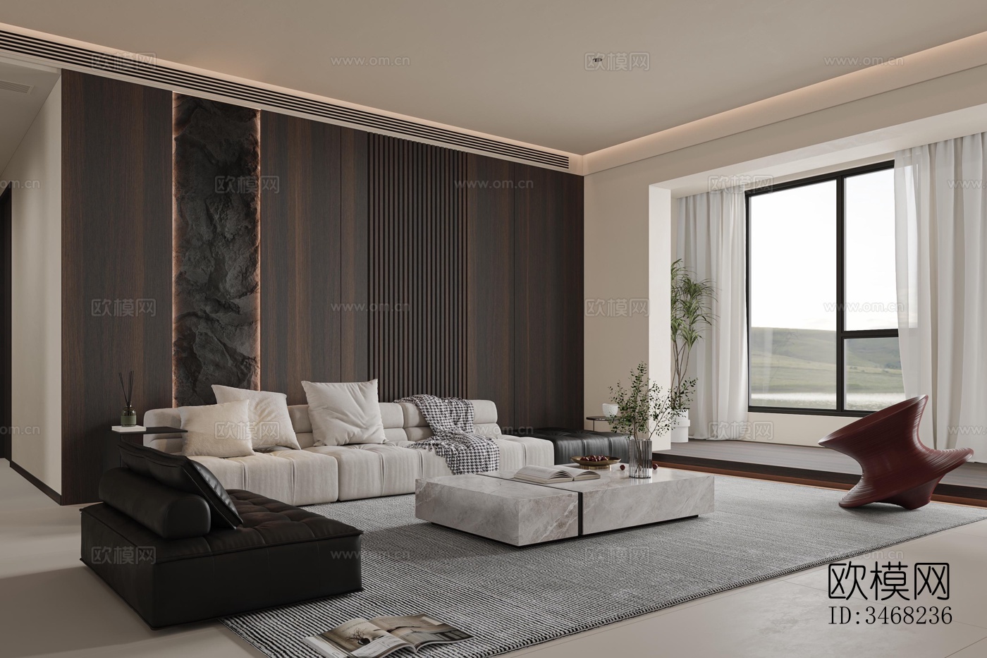 现代大平层效果图下载（渲染图10）