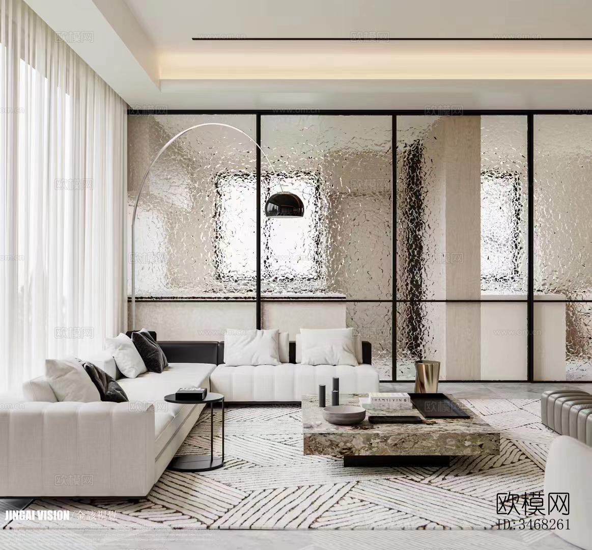 现代大平层效果图下载（渲染图3）