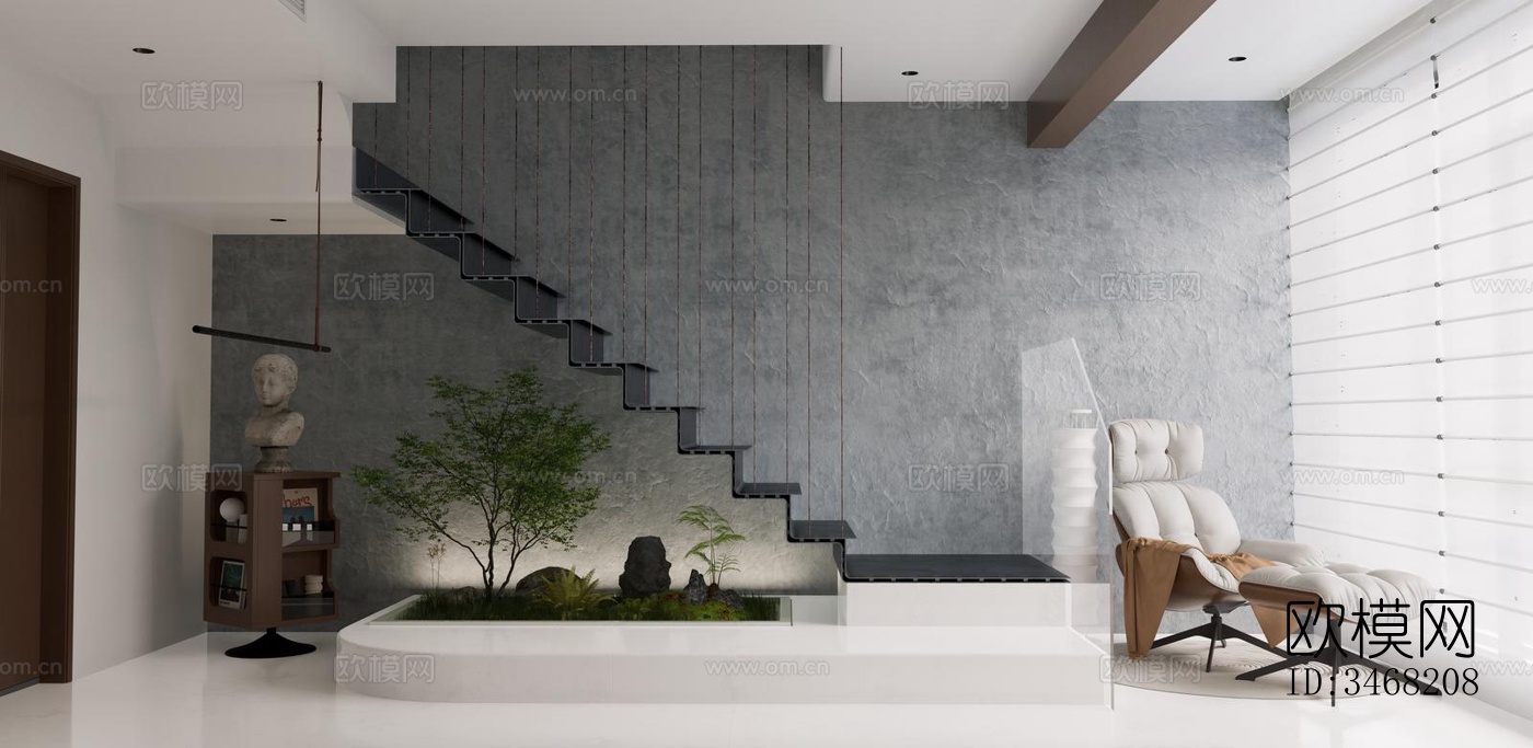 现代大平层效果图下载（渲染图1）