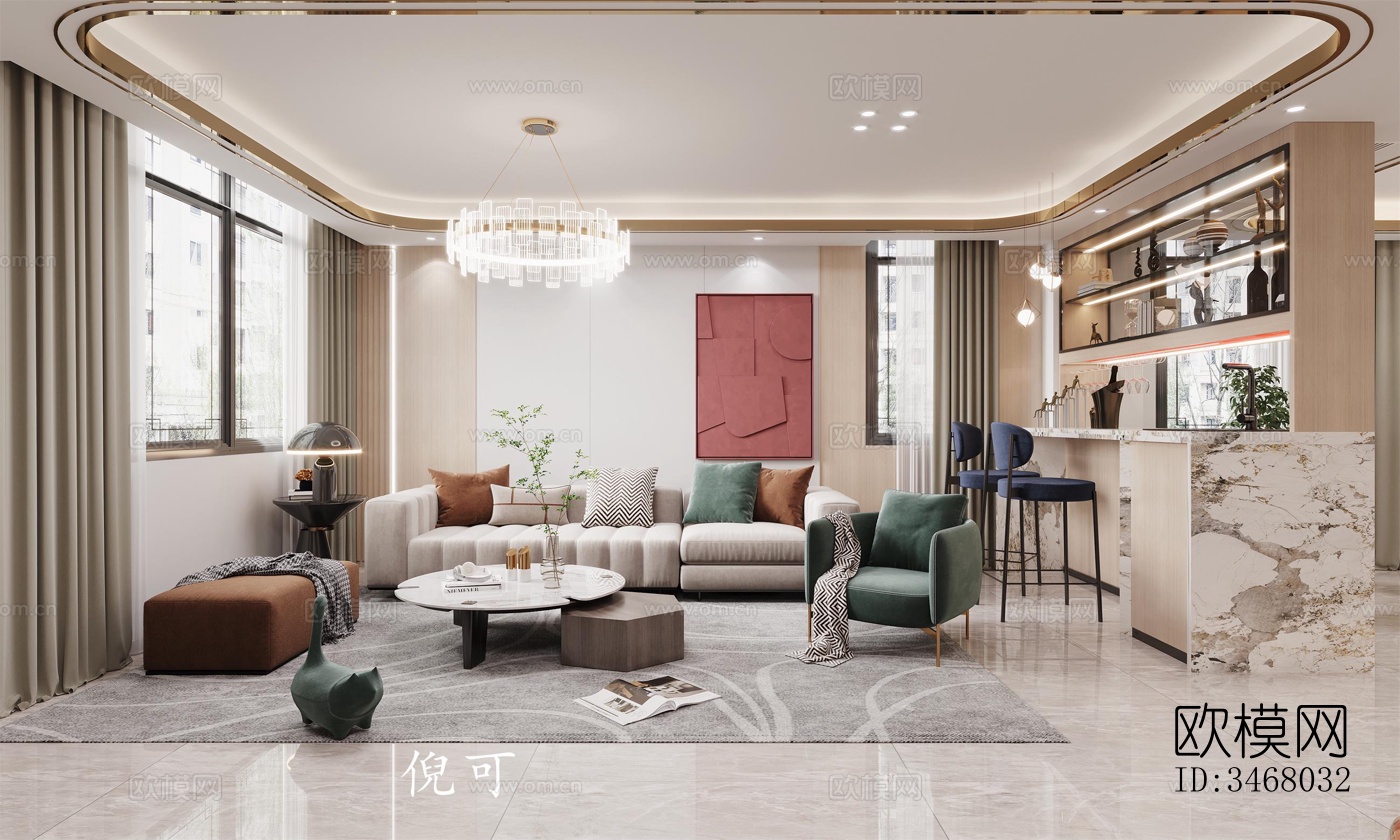 现代大平层效果图下载（渲染图1）