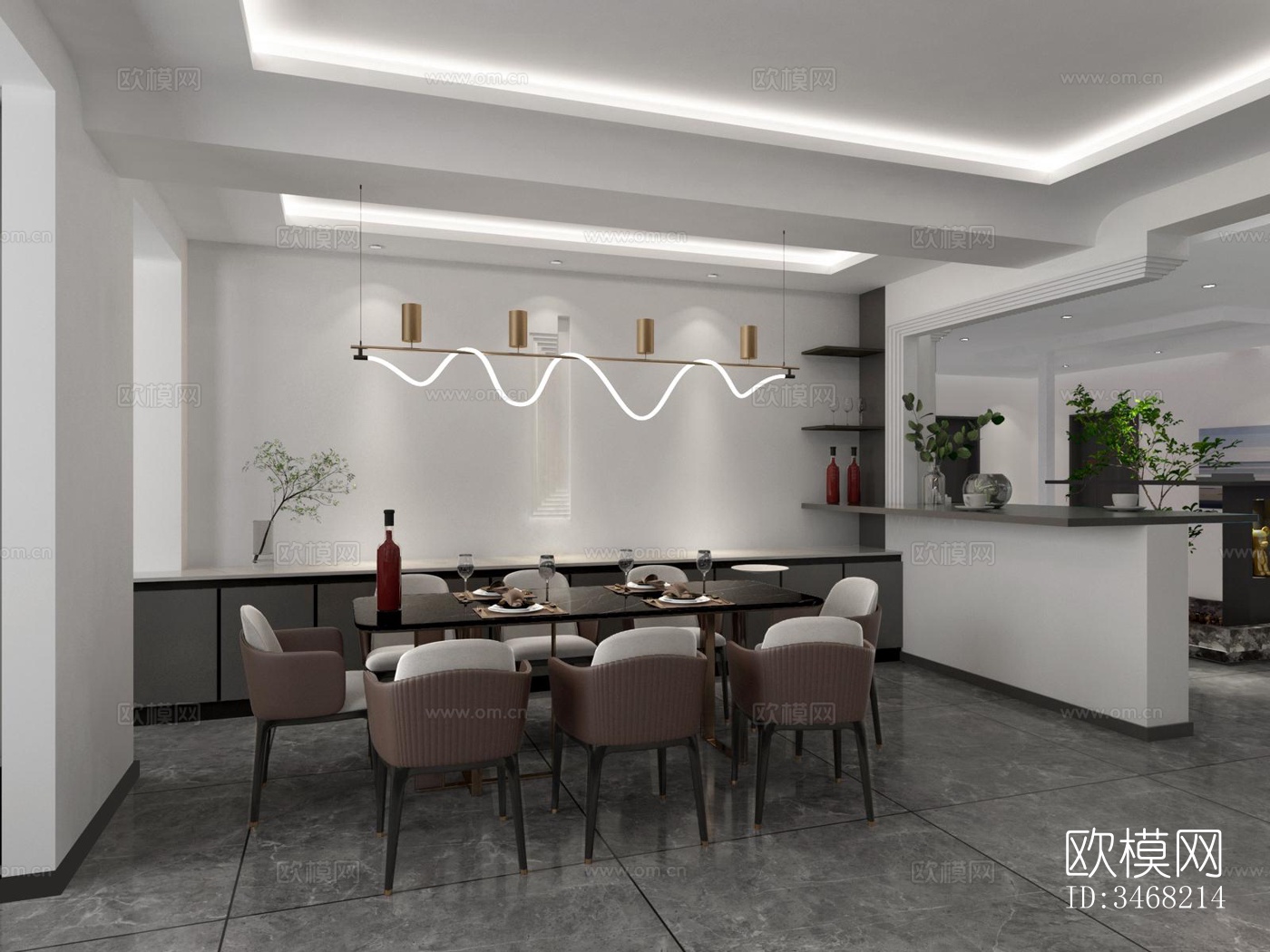 现代大平层效果图下载（渲染图3）