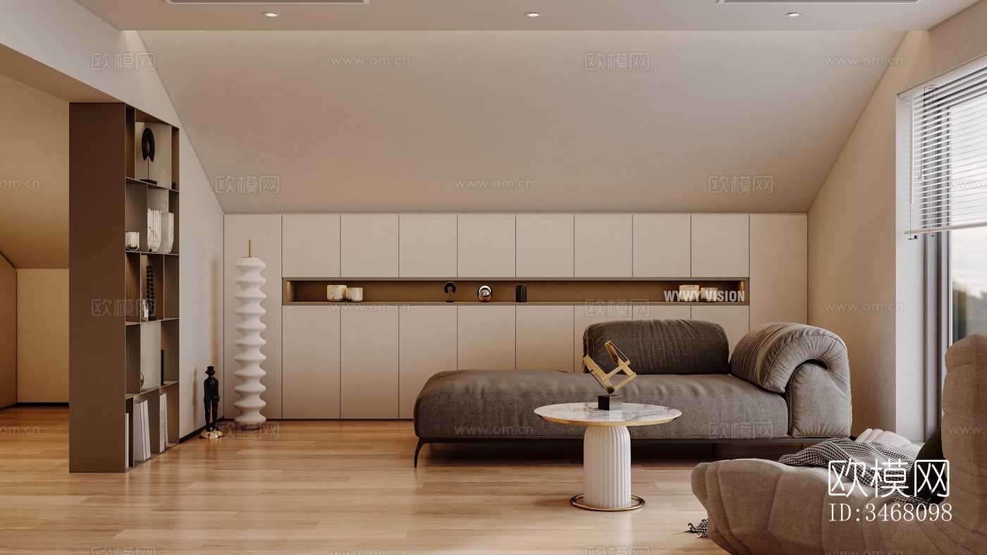 现代大平层效果图下载（渲染图2）