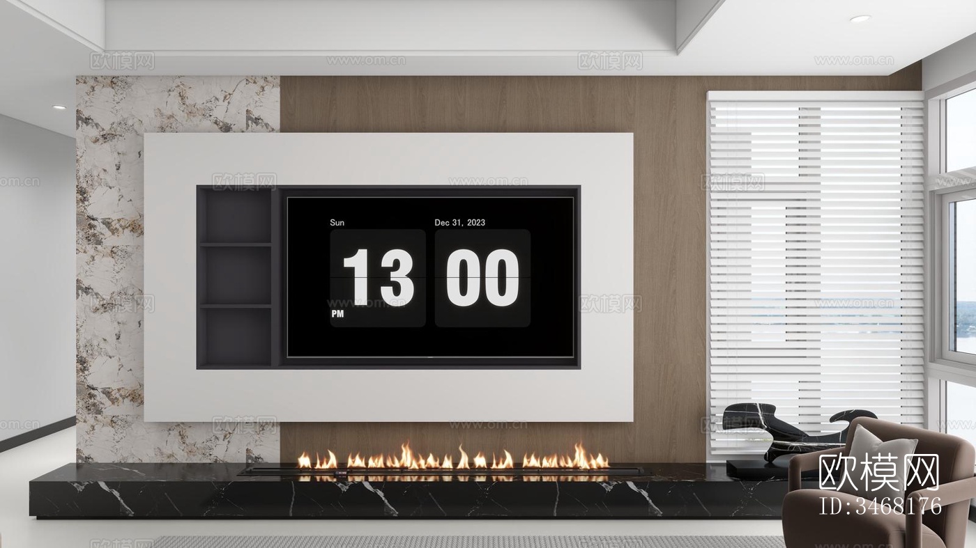 现代大平层效果图下载（渲染图1）