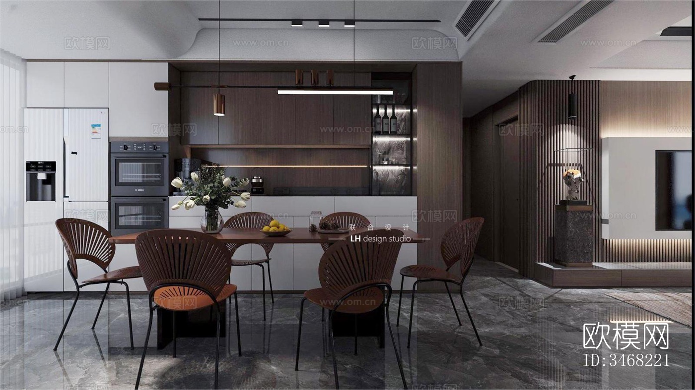 现代大平层效果图下载（渲染图1）