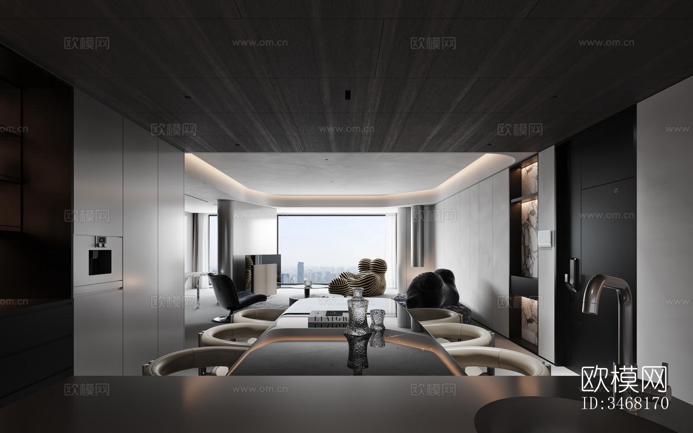 现代大平层效果图下载（渲染图4）