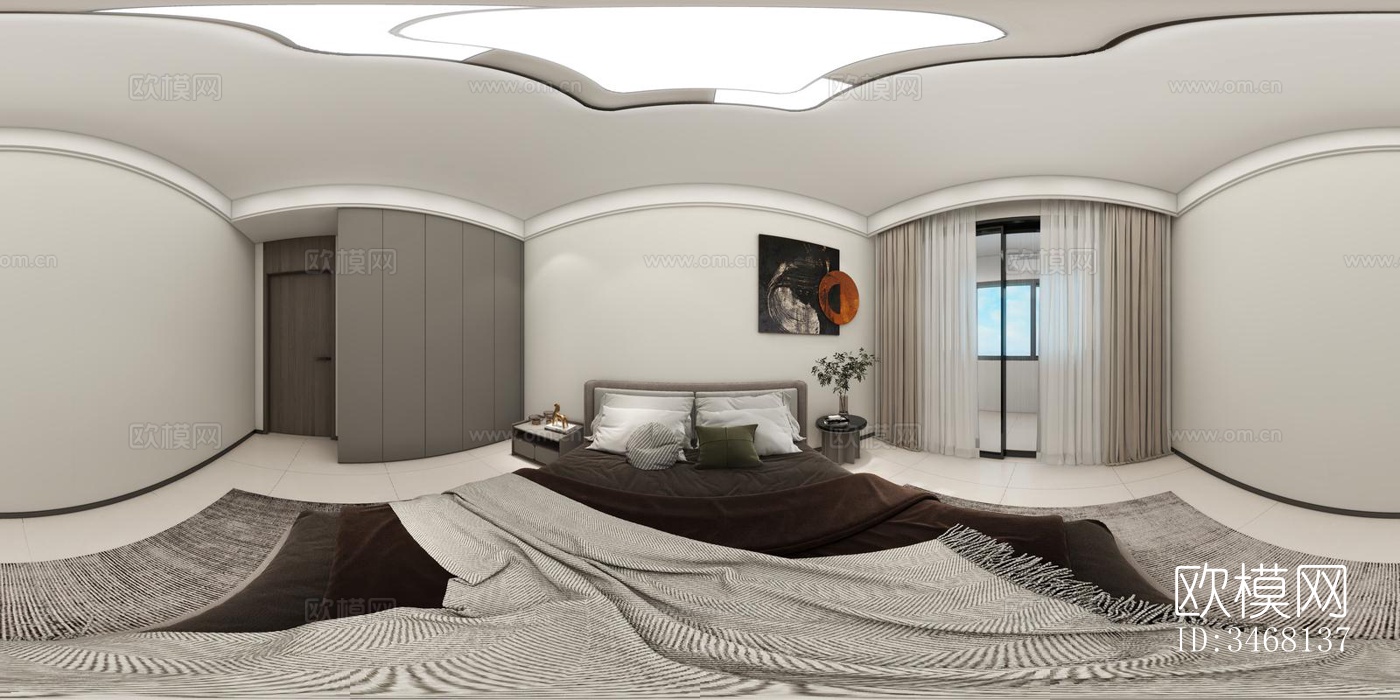 现代大平层效果图下载（渲染图3）