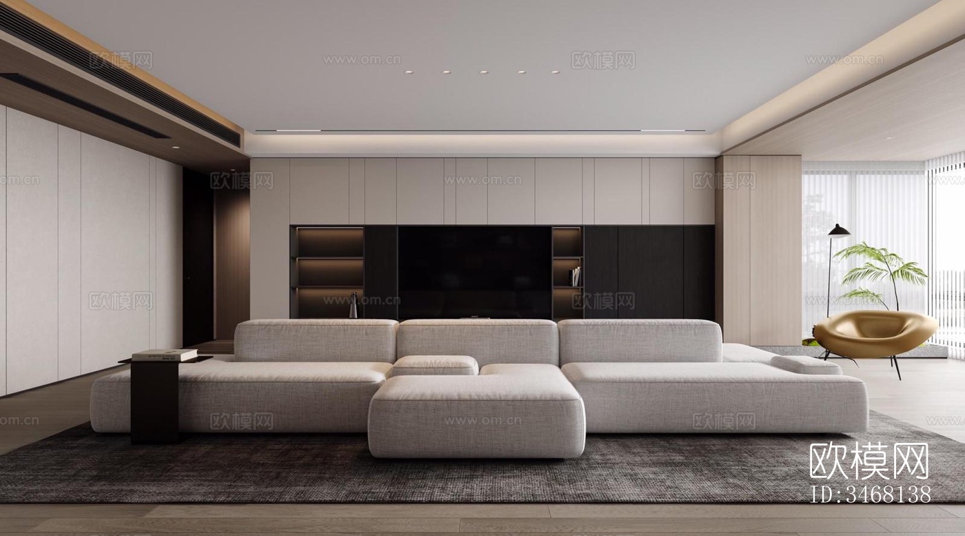 现代大平层效果图下载（渲染图1）