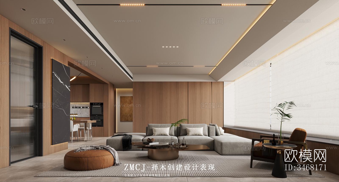 现代大平层效果图下载（渲染图9）