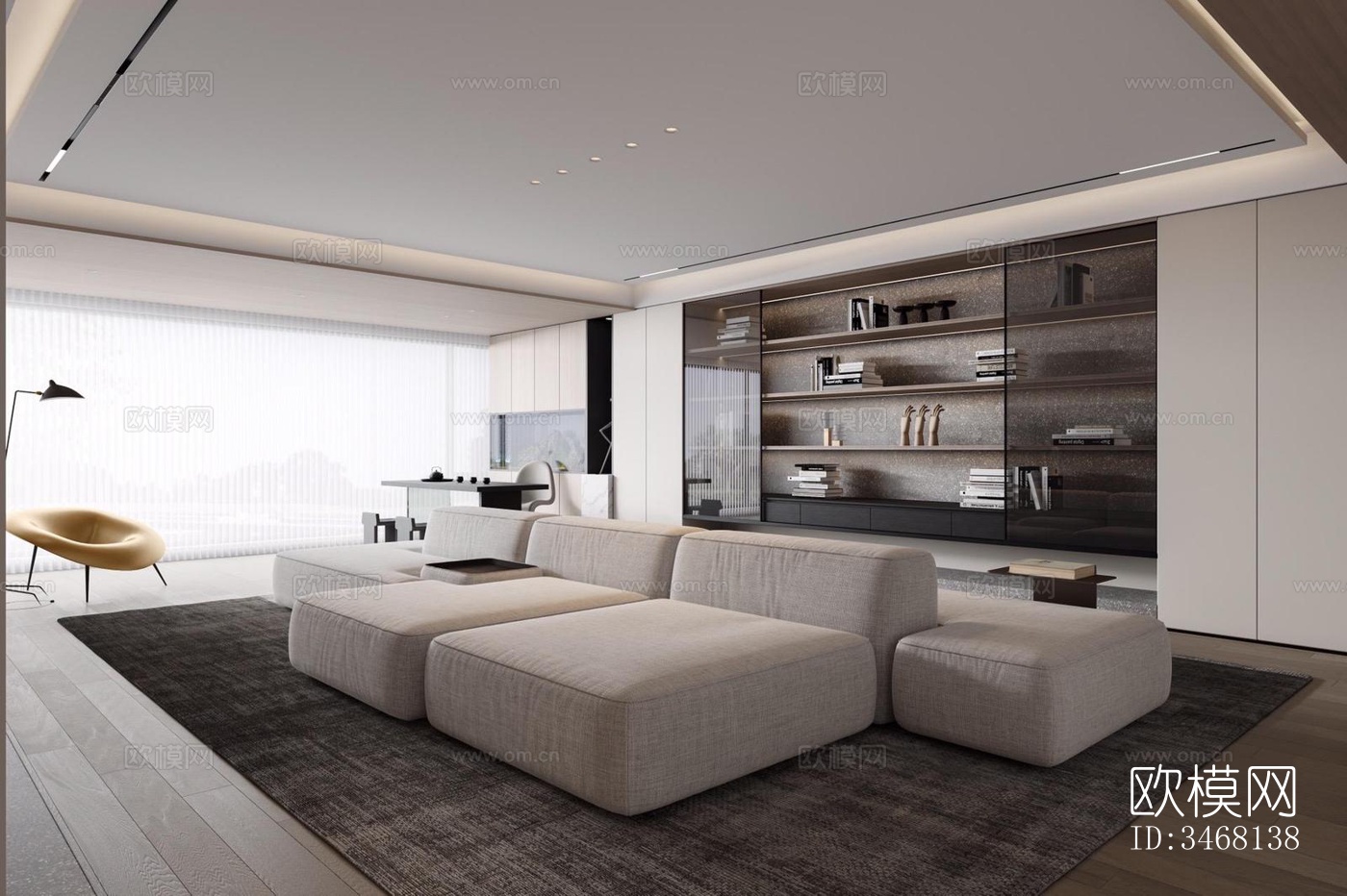 现代大平层效果图下载（渲染图3）