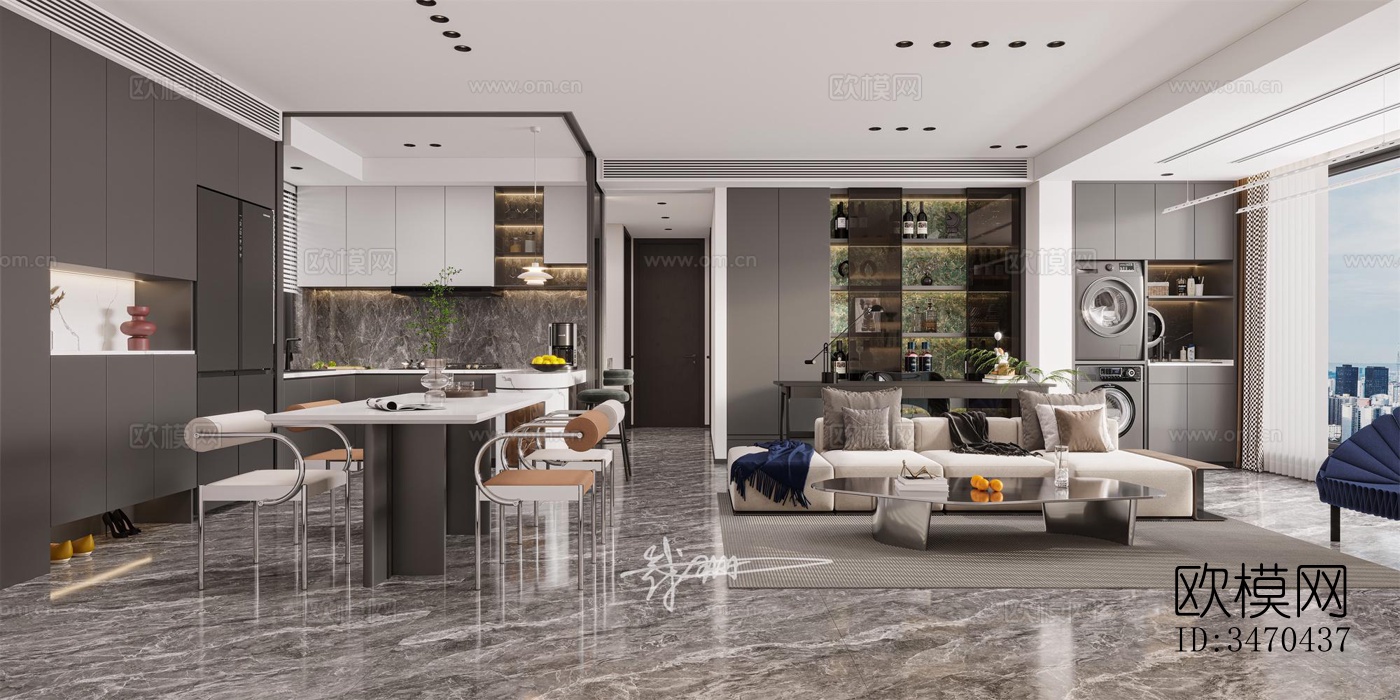 现代平层效果图下载（渲染图1）