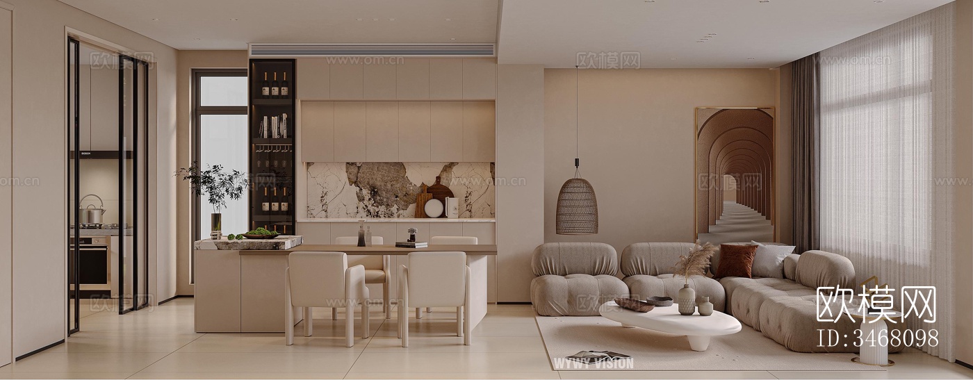 现代大平层效果图下载（渲染图4）