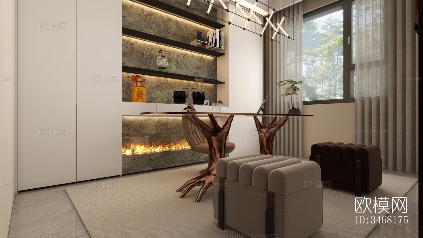 现代大平层效果图下载（渲染图12）