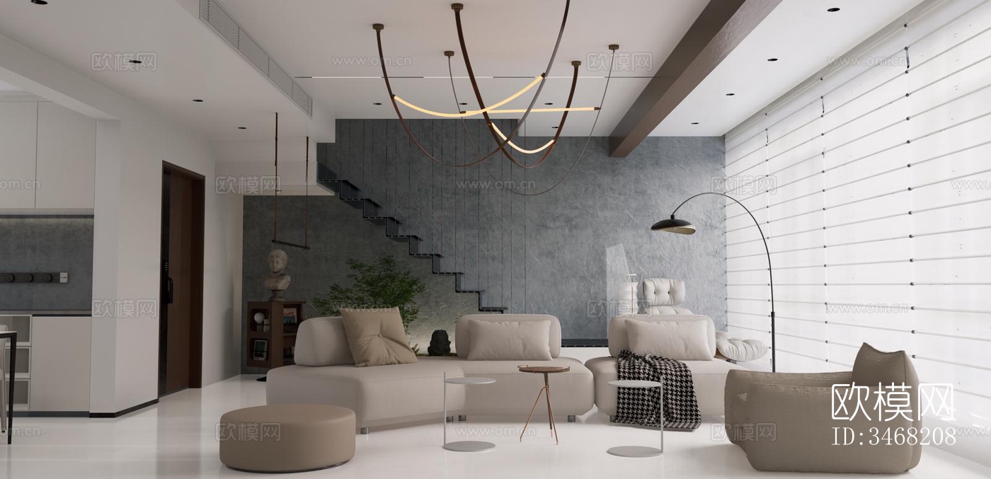 现代大平层效果图下载（渲染图7）