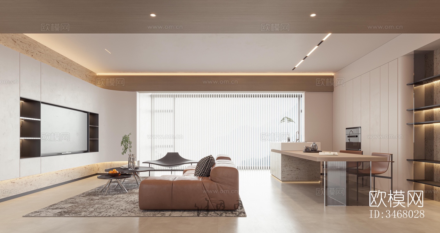 现代大平层效果图下载（渲染图2）