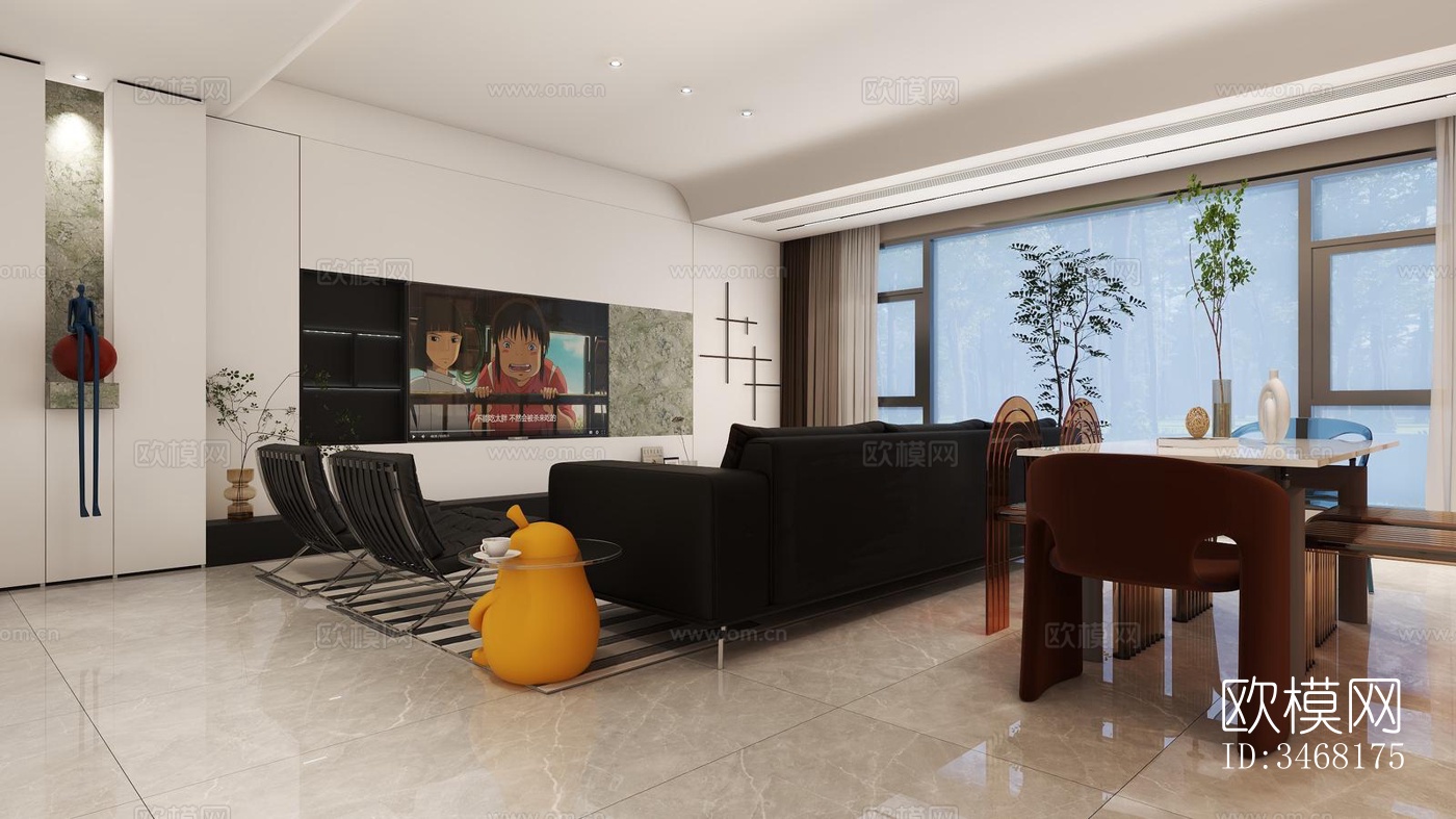 现代大平层效果图下载（渲染图7）